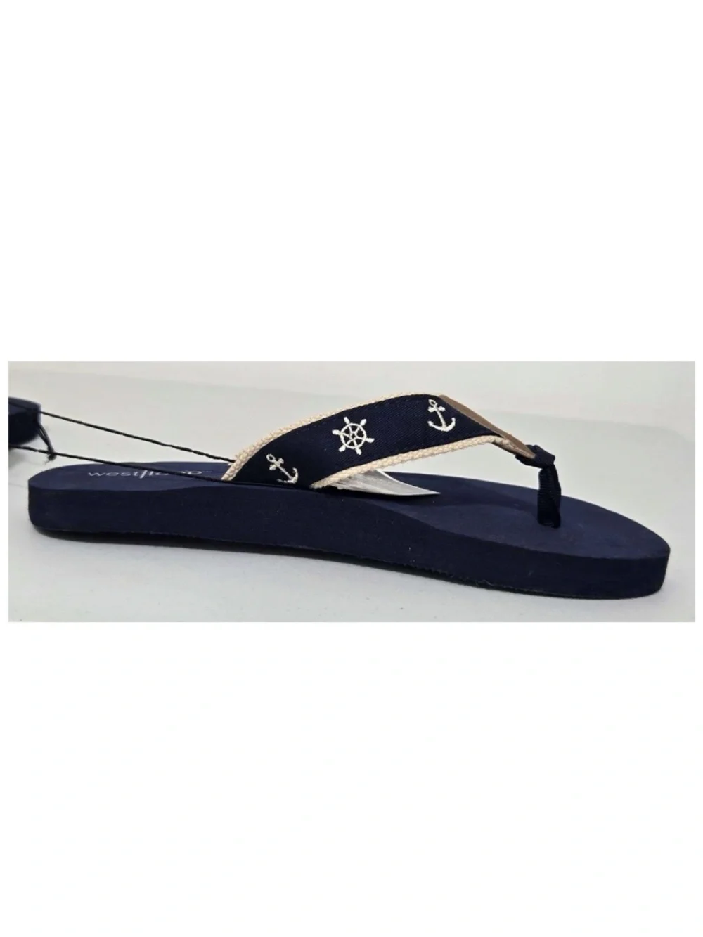 New West Loop Flip Flops Womens Small 5 6 Blue Tan Nautical Sandals Shoes NWT